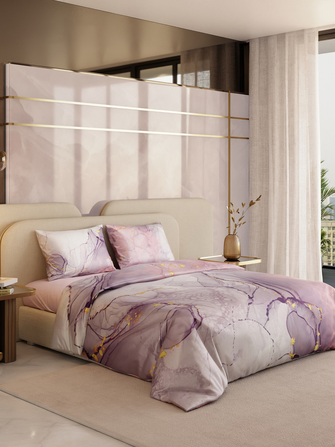 Stoa Paris Louvre Collection Beneath Lavender Skies Satin King Regular Bedding Set