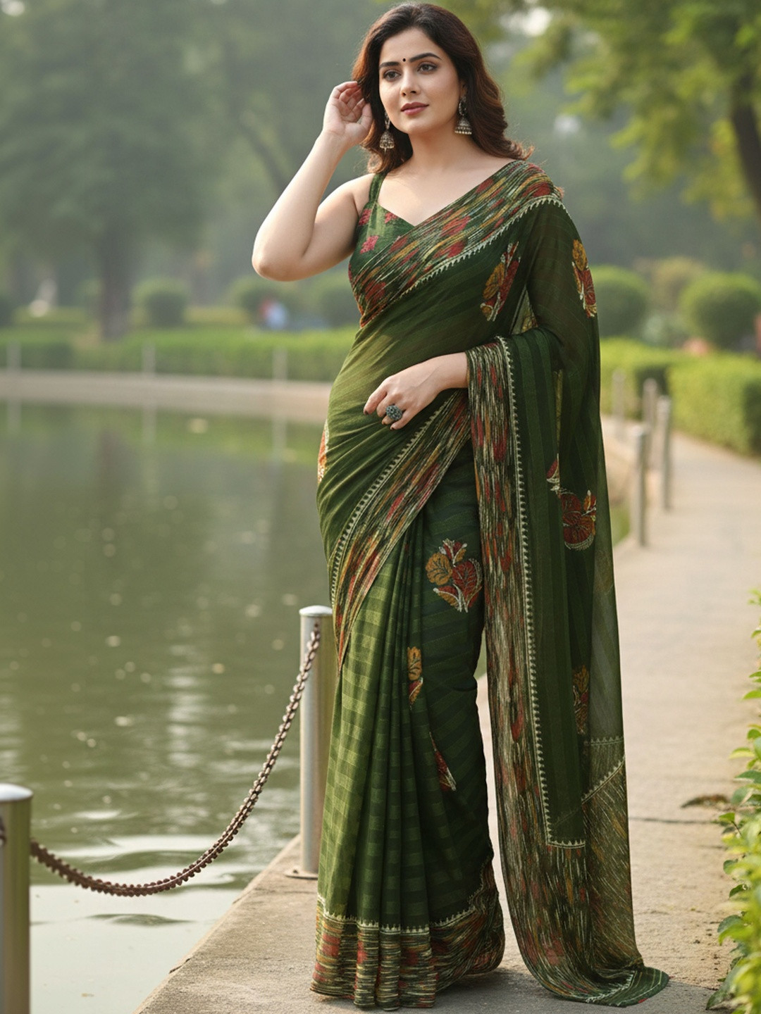 MAGNEITTA Floral Zari Pure Chiffon Designer Saree