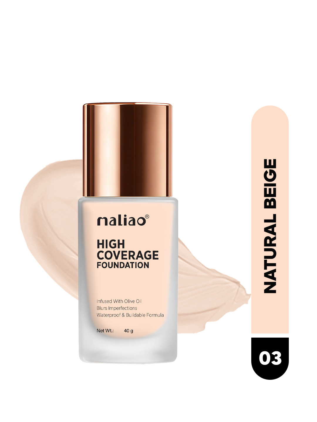 Maliao High Coverage Waterproof Base Foundation - 40 ml - Natural Beige 03