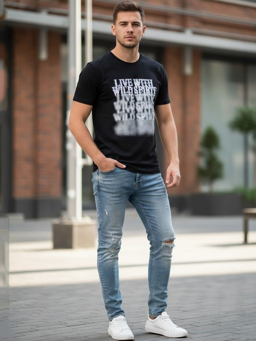 The Roadster Lifestyle Co Printed Round Neck Tshirt