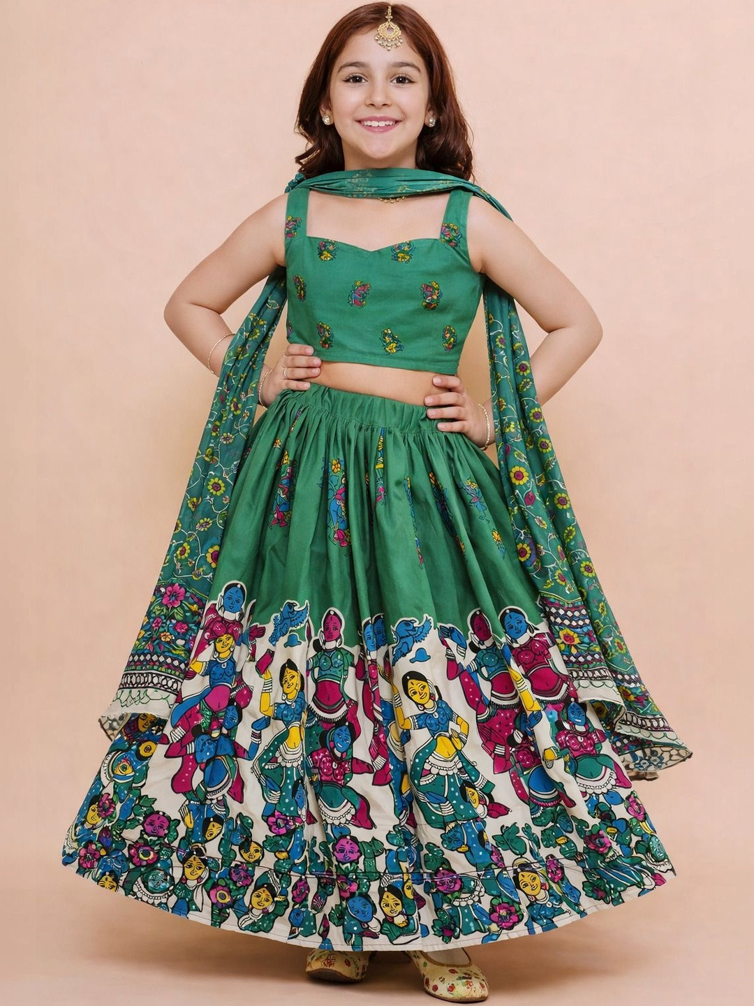 KATRODIYA ENTERPRISE Girls Printed Block Print Ready to Wear Lehenga & Blouse With Dupatta