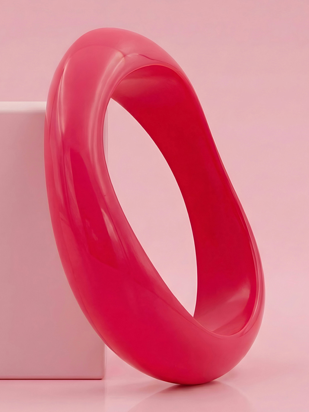 ADIVA Solid Rose Pink Glossy Acrylic Western Statement Bangle