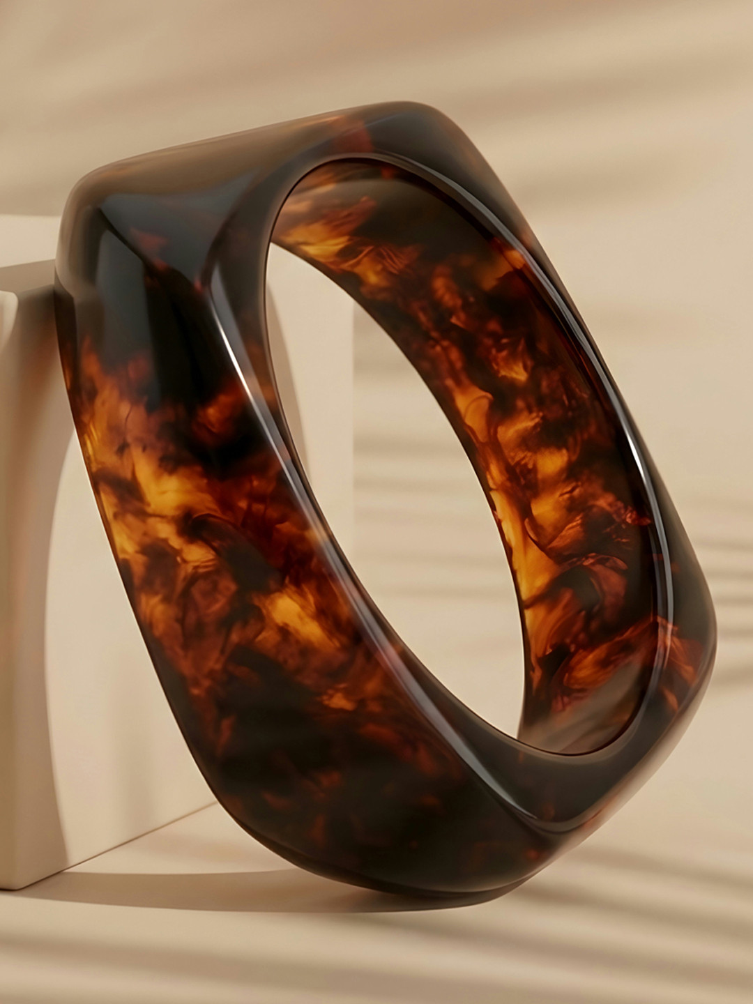 ADIVA Brown Marble Finish Glossy Resin Acrylic Modern Statement Bangle