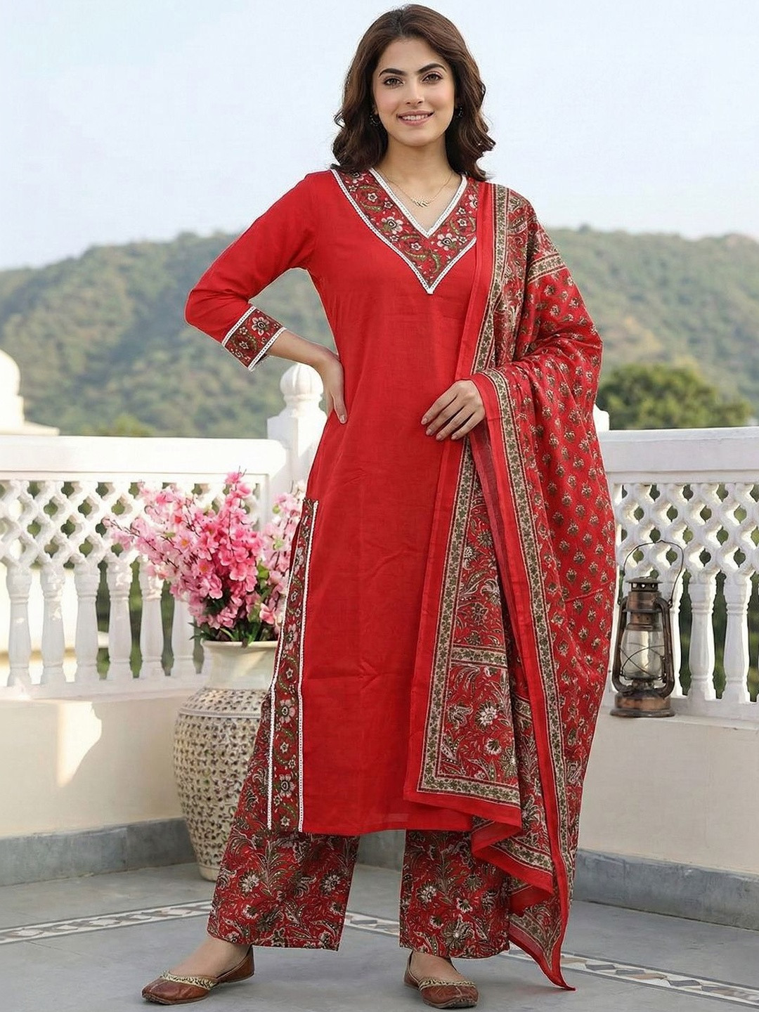 Anouk Women Regular Patchwork Pure Cotton Kurta with Palazzos & With Dupatta