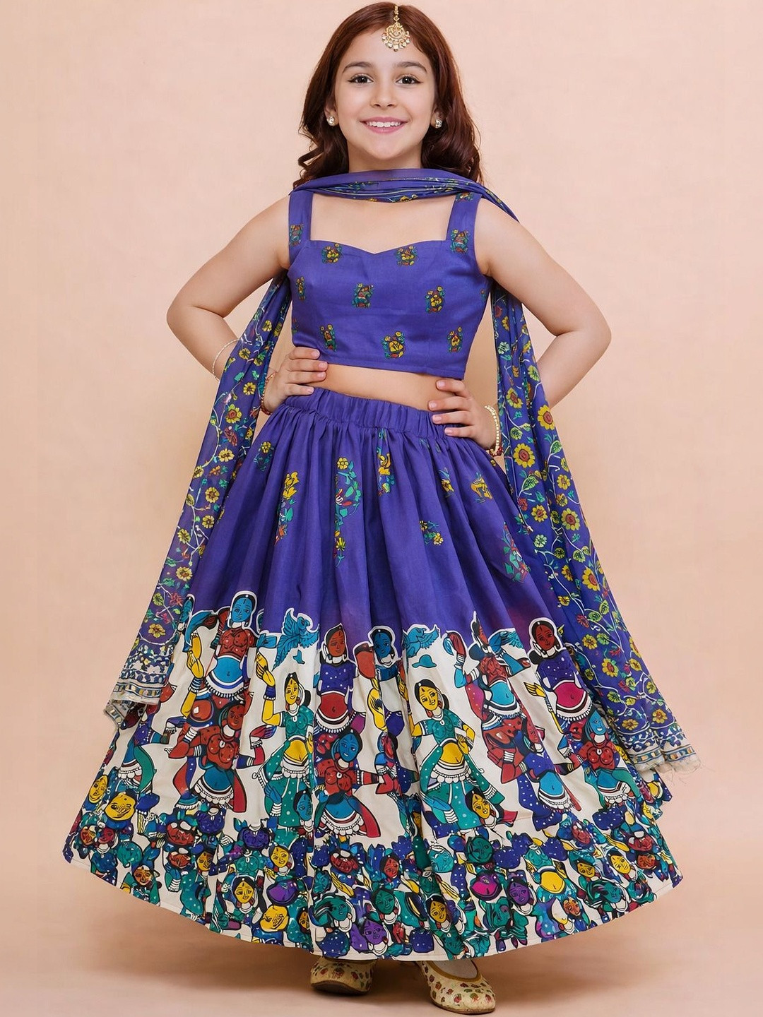 KATRODIYA ENTERPRISE Girls Printed Kalamkari Ready to Wear Lehenga & Blouse With Dupatta