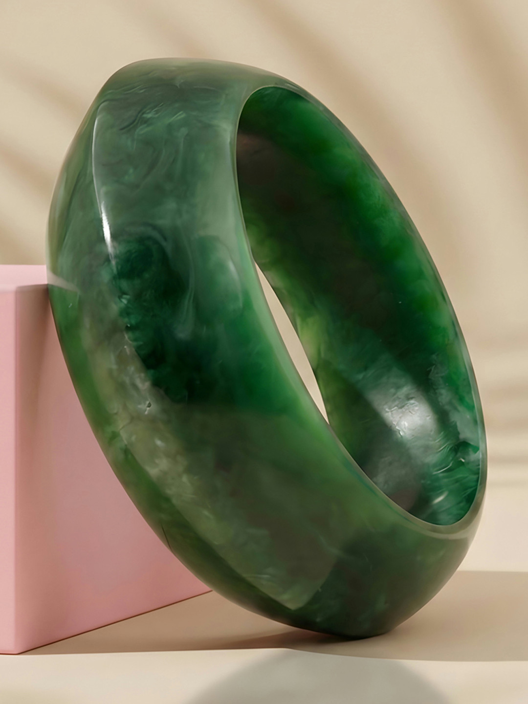 ADIVA Dark Green Marble Finish Glossy Acrylic Resin Western Statement Bangle