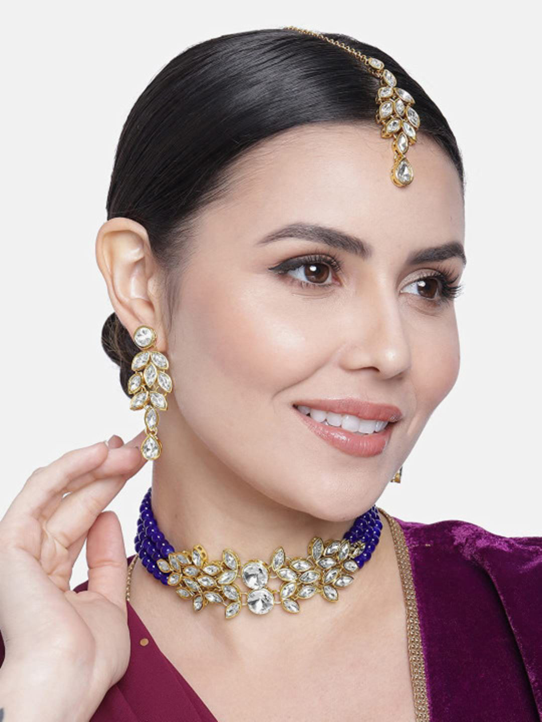 I Jewels Gold-Plated Kundan-Studded Beaded Jewellery Set