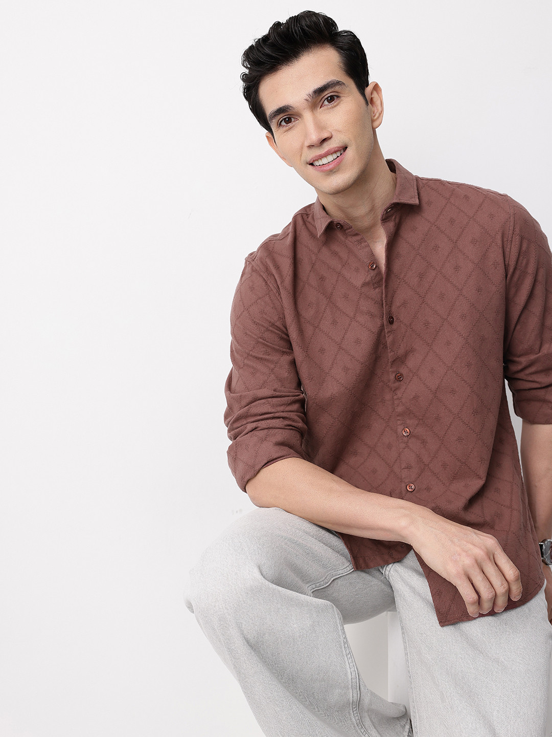 Mast & Harbour Textured Pure Cotton Casual Shirt