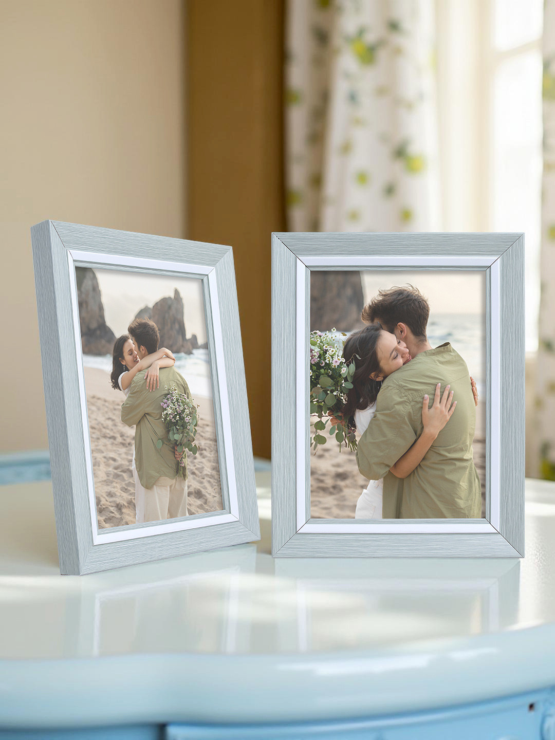 Golden Peacock 2 Pc Vintage 5x7 Photo Frames for Table & Wall Display