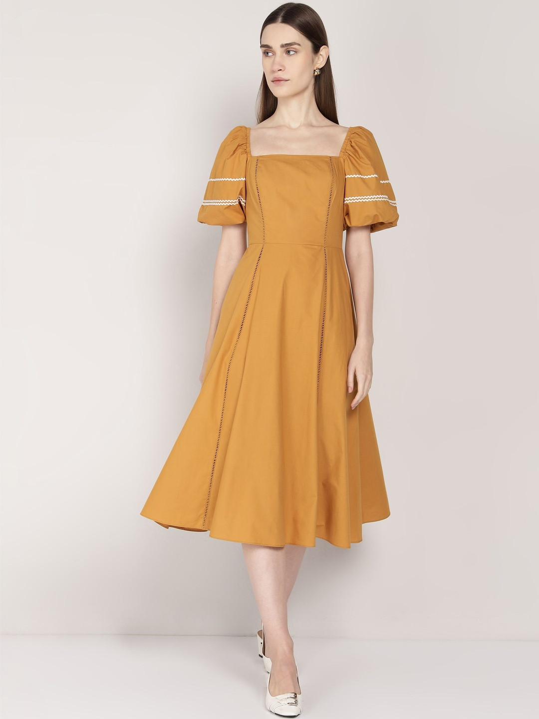 COVER STORY Puff Sleeve Fit & Flare Midi Dress