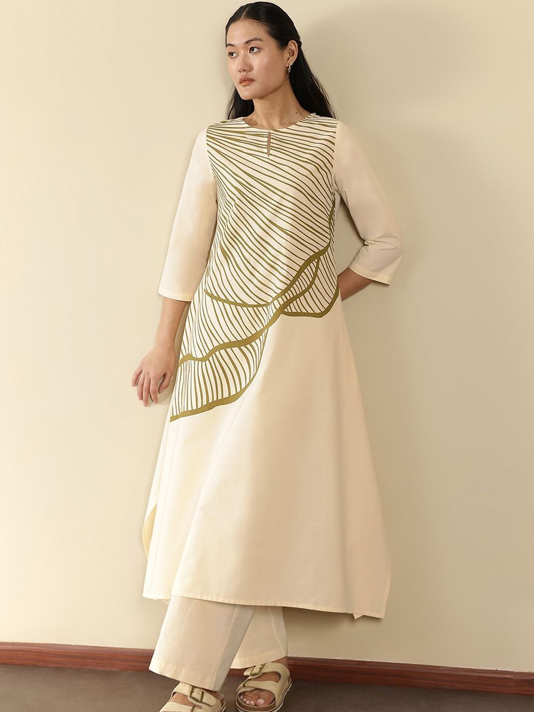 Pink Fort Striped Kurta Trouser Set