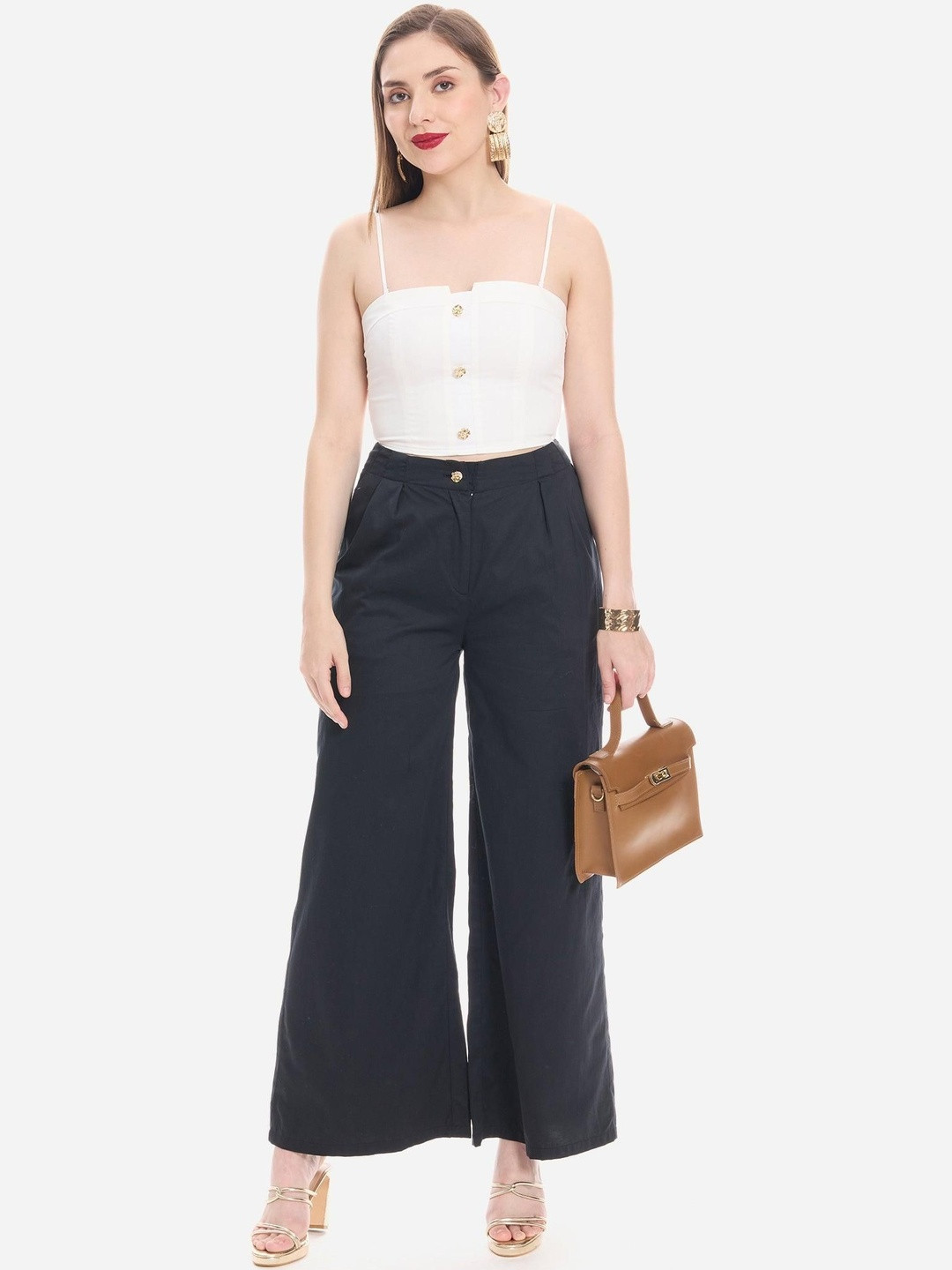 Virgio Solid Cotton Strapless Tube Tops with Golden Button for Women