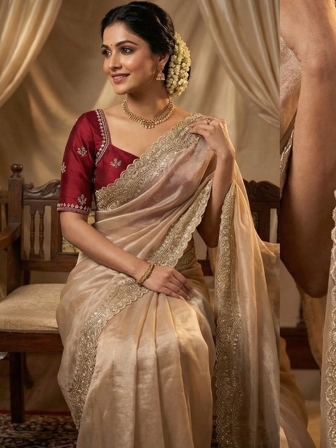 BOUNCER Embellished Zari Satin Heavy Work Bomkai silk Saree