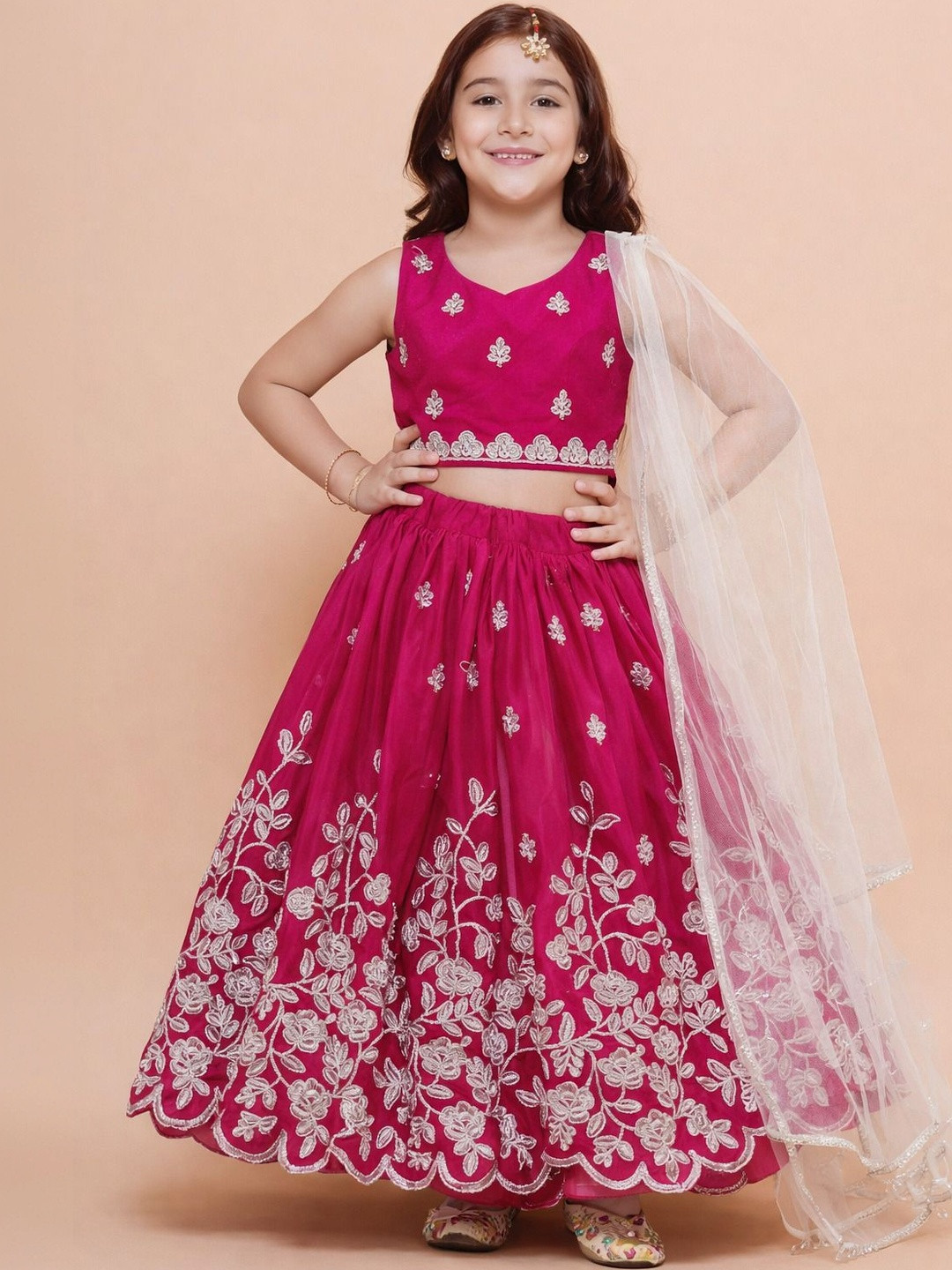 KATRODIYA ENTERPRISE Girls Embroidered Semi-Stitched Lehenga & Blouse With Dupatta