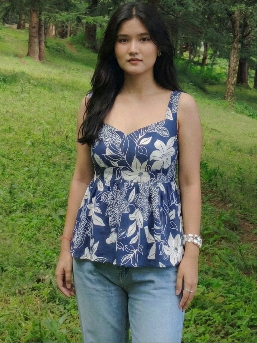 DHAKRE FASHION Floral Print Cotton Top