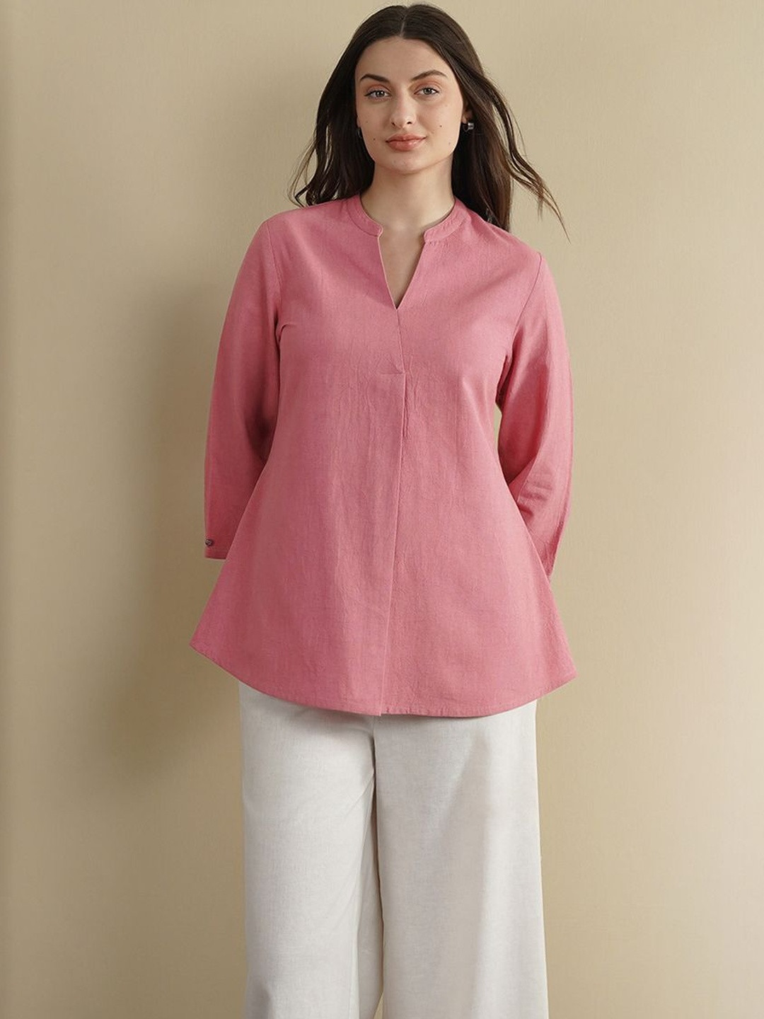 Fort Linen Mandarin Collar Top