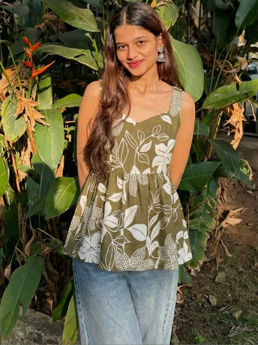 DHAKRE FASHION Floral Print Cotton Peplum Top