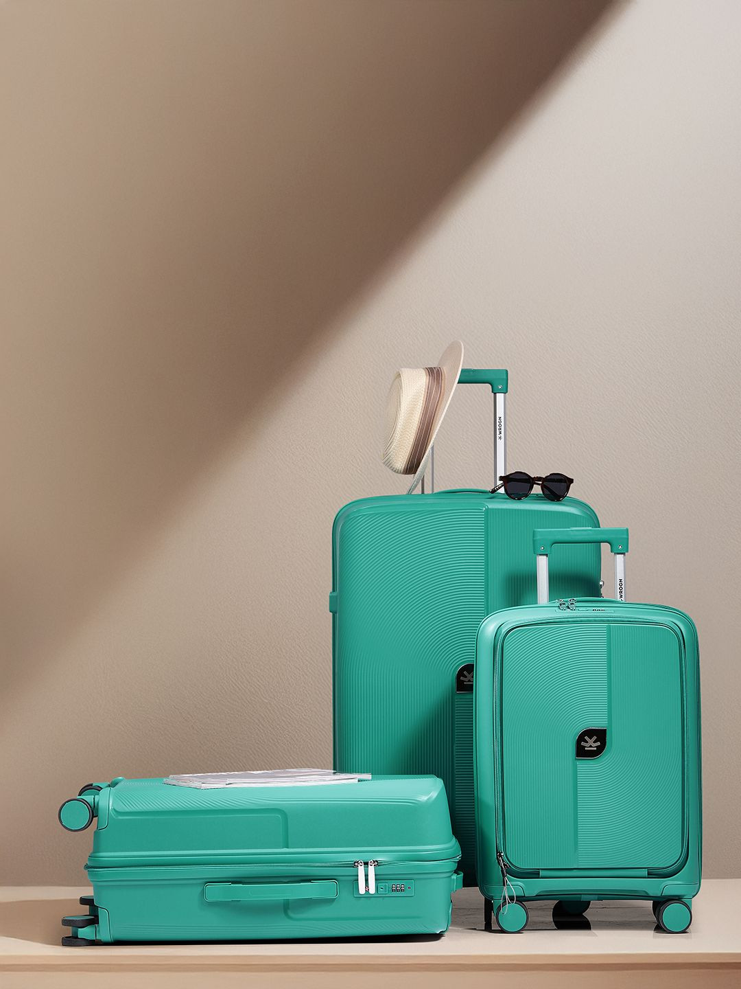 WROGN Set of 3 JOHN FTY Small-Medium-Large Trolley Suitcases with External Laptop Case