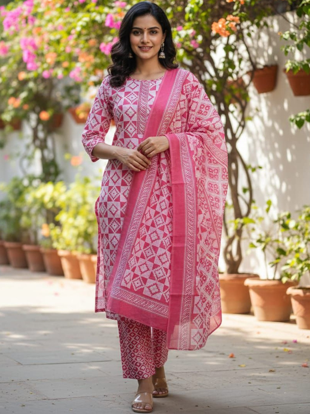 SEWDHAGA Women Printed Regular Pure Cotton Kurta with Trousers & With Dupatta