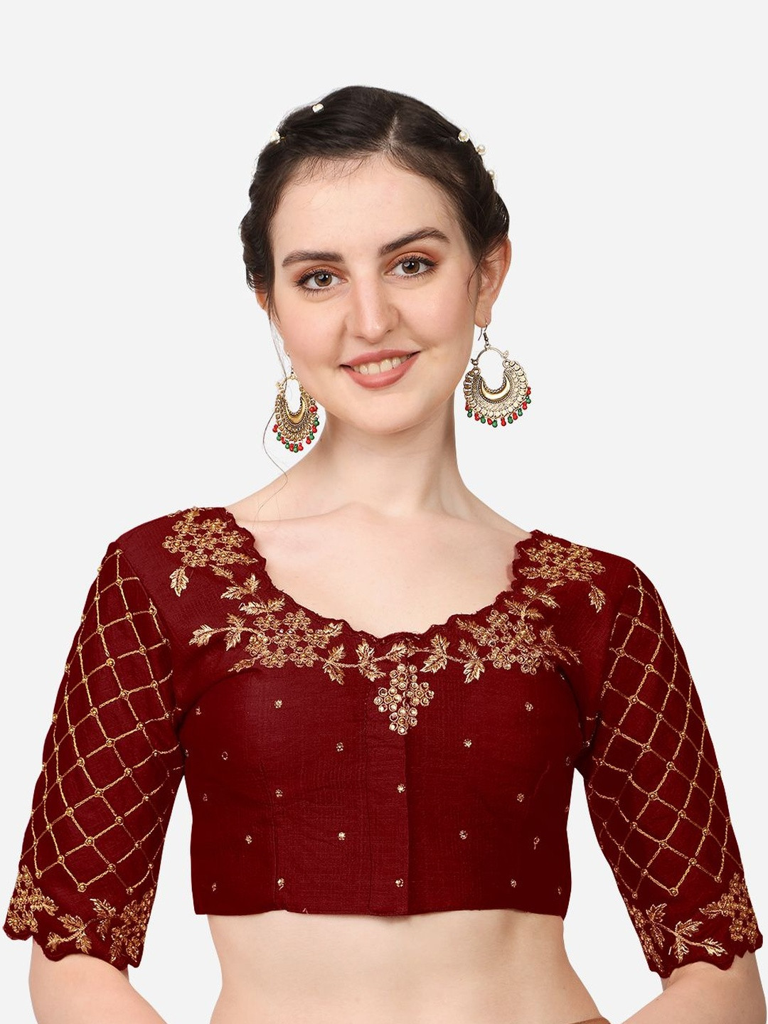 HERE&NOW Silk Embroidered Zari Saree Blouse
