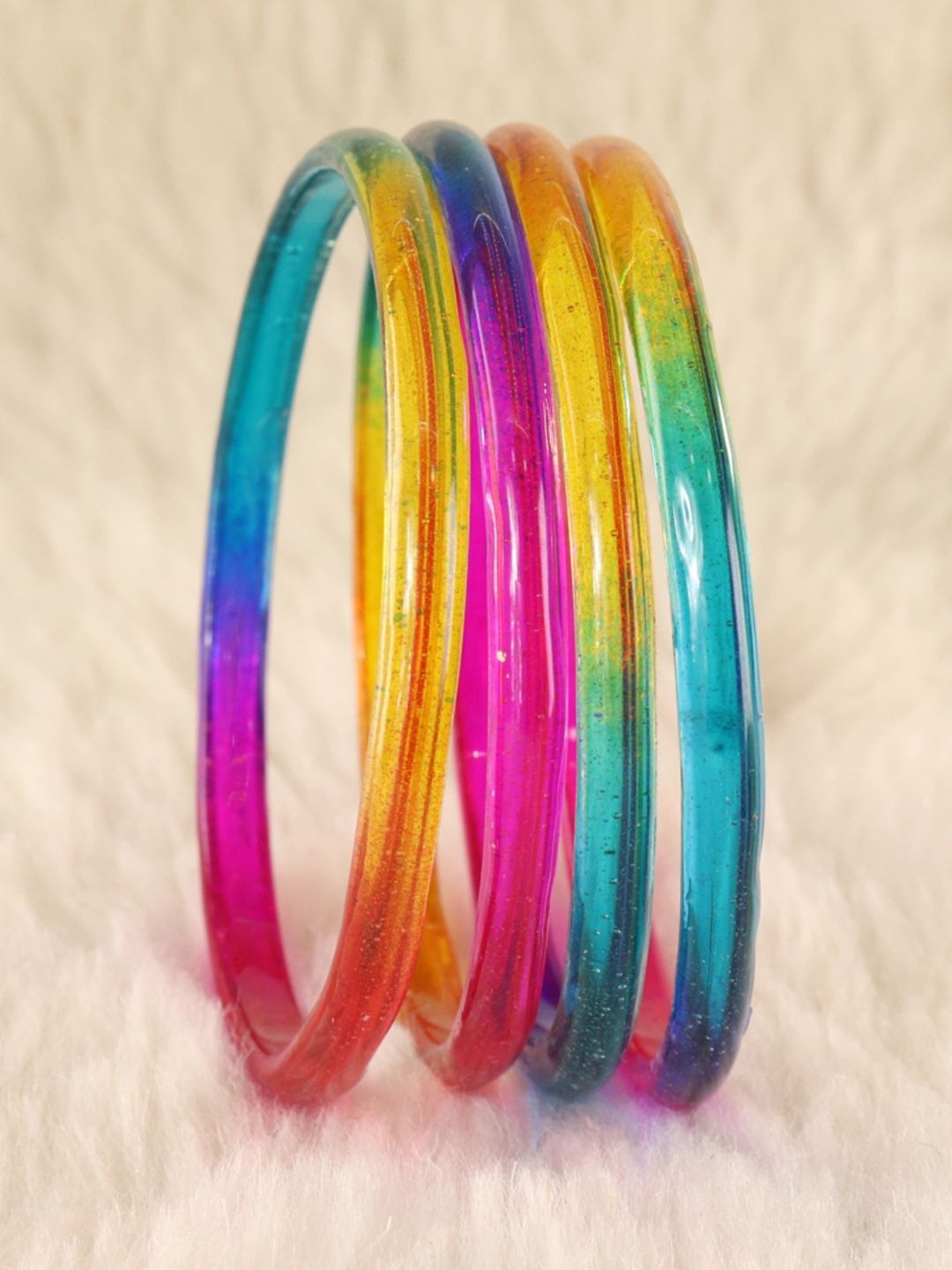 STYOLLO Set Of 4 Transparent Glass Kada Bangles