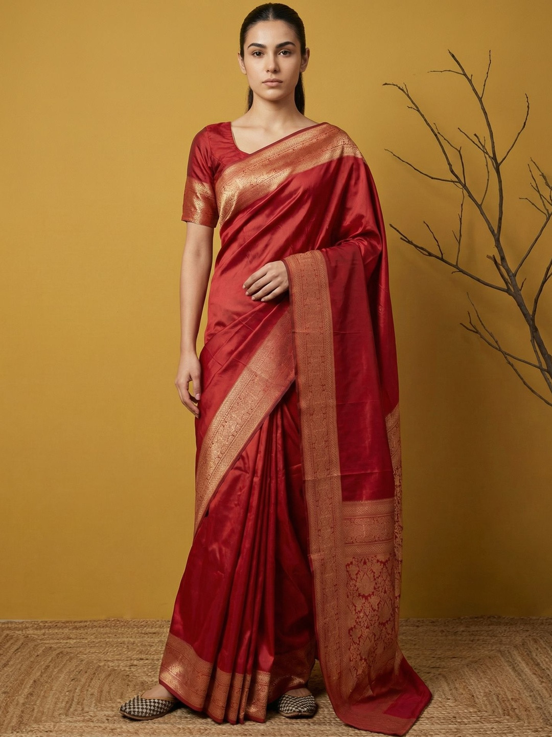 ELITE WEAVES Red Woven Design Zari Art Silk Banarasi Saree