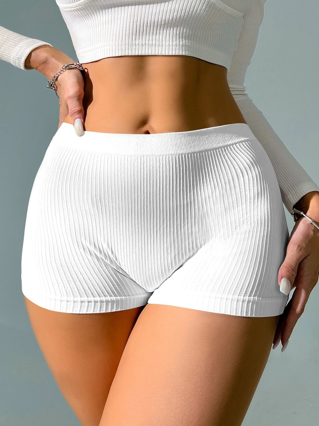 CREZYVEZY Solid Ribbed High Waist Stretchy Briefs