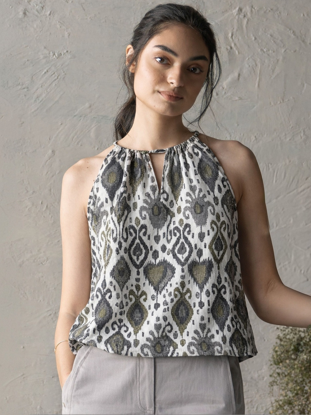 Canoopi Print Halter Neck Ethnic Cotton Top