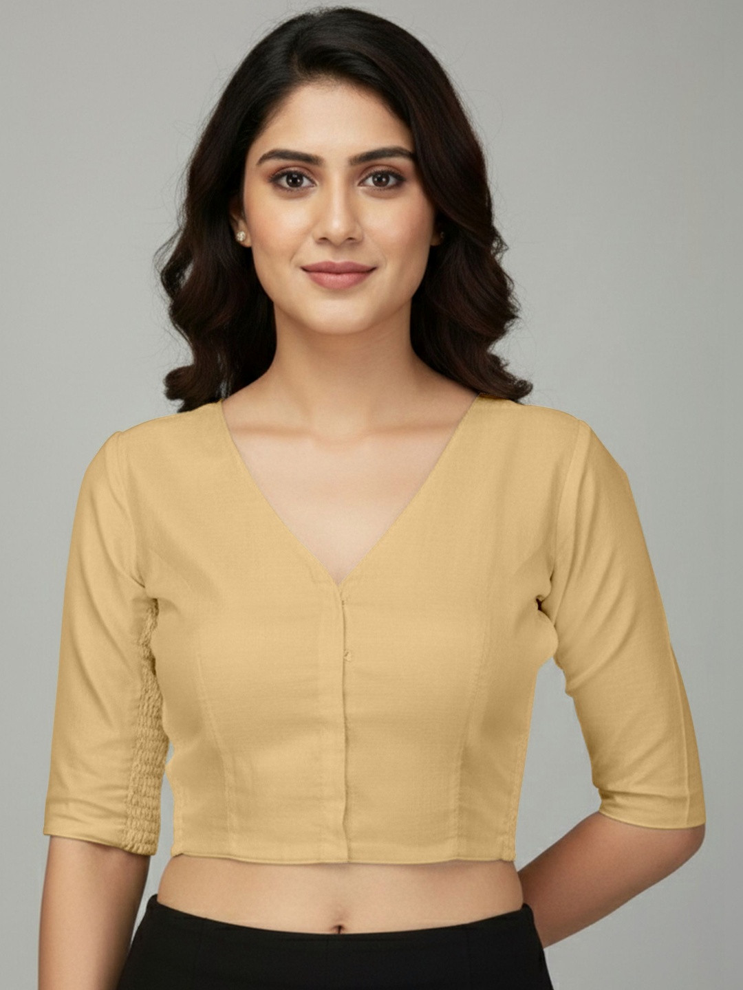 Mehrang Women Solid Cotton Blend Saree Blouse