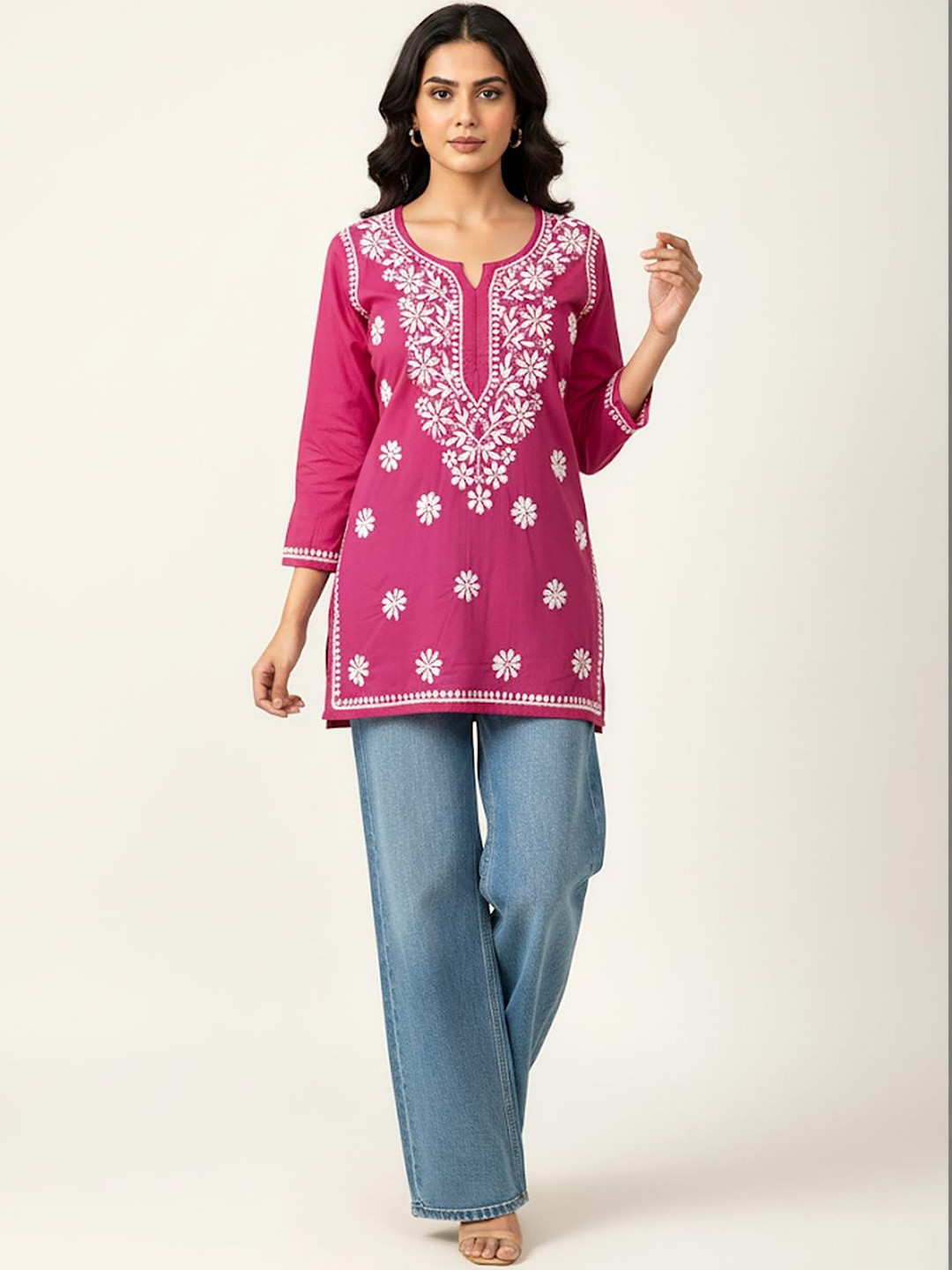 Echo Ethnic Ethnic Motifs Embroidered Chikankari Pure Cotton Blend Chikankari Kurti