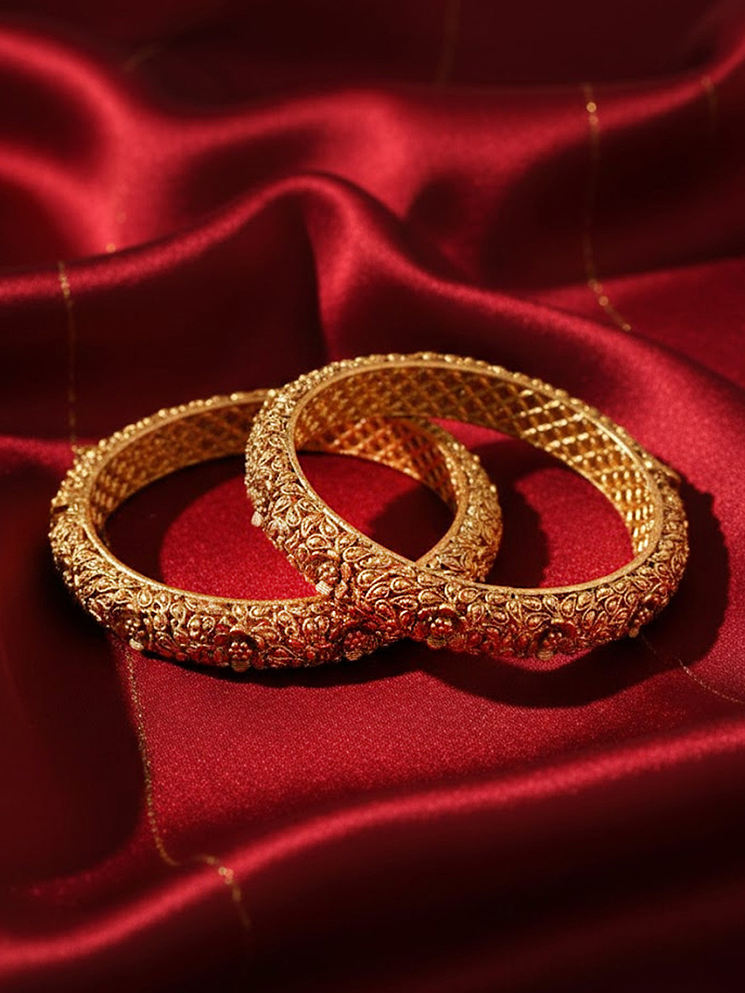 Adwitiya Collection Set Of 2 24KT Gold-Plated Antique Bangles