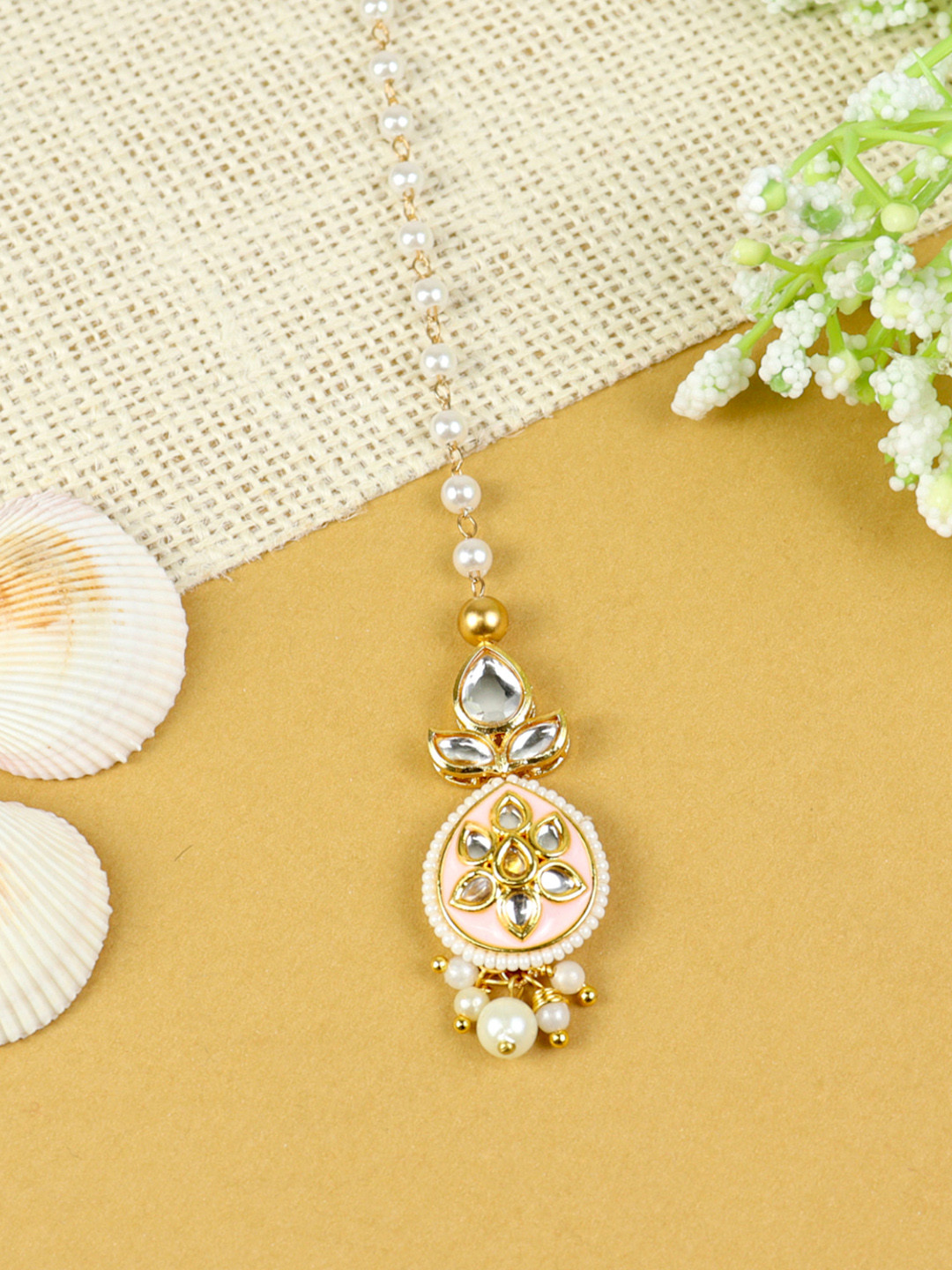 Asthetika Kids Gold-Plated Kundan Studded Maang Tikka Head Jewellery