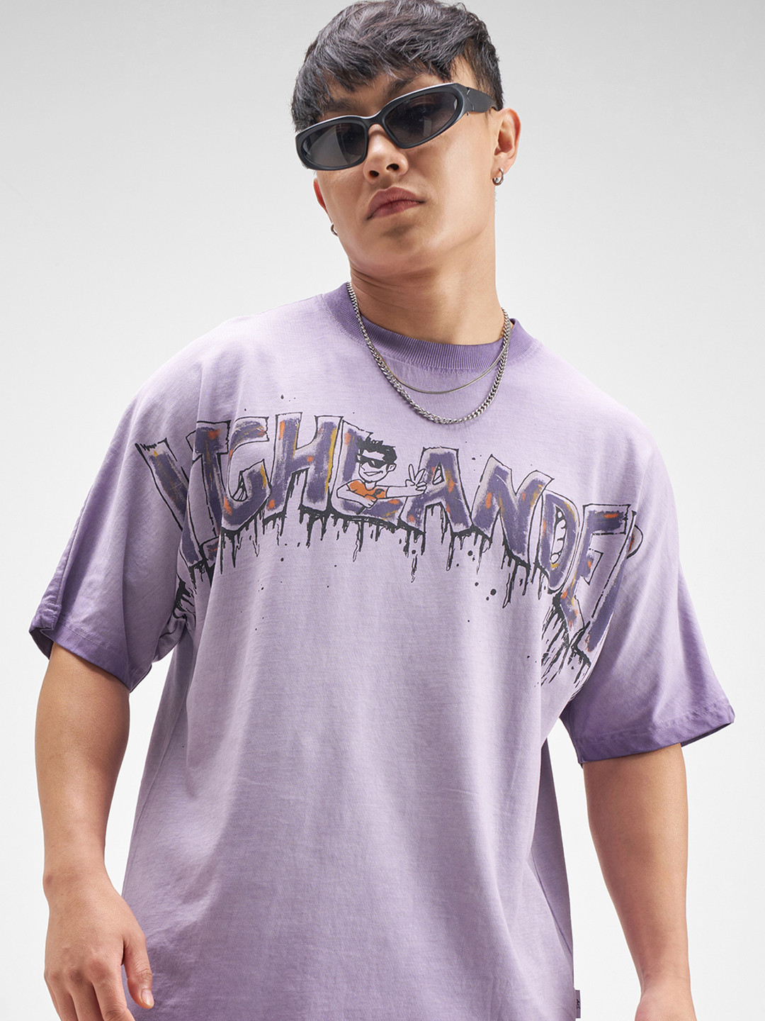 HIGHLANDER Men Printed Drop-Shoulder Sleeves T-shirt