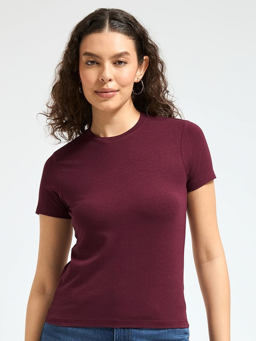 Wellbi Women Bamboo-Cotton 3X Softer 4Way Stretch Comfort Fit Round Neck T-Shirt