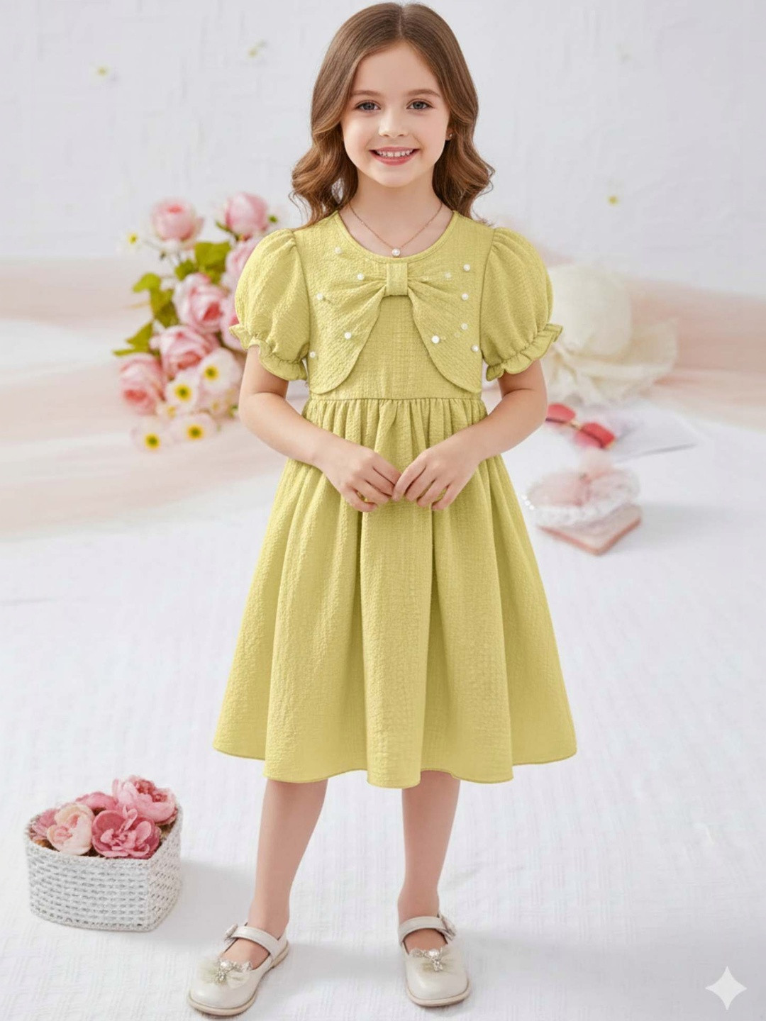 MENSBIT Puff Sleeve A-Line Dress