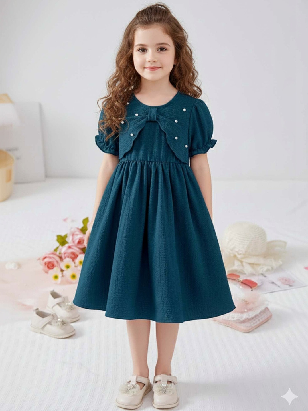 MENSBIT Puff Sleeve A-Line Dress