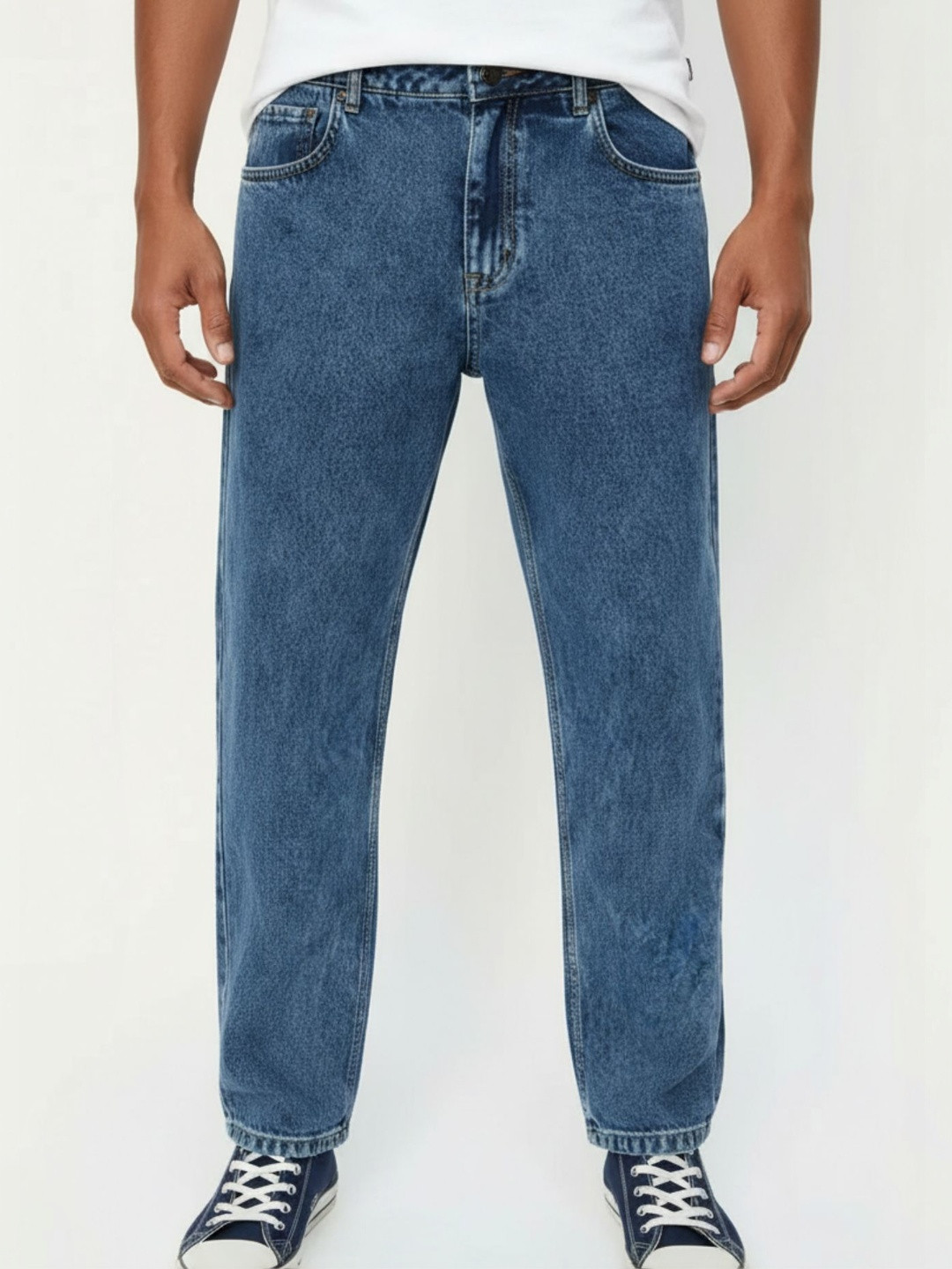 BREXX Men Comfort Wide Leg Mid-Rise Light Fade Stretchable Jeans