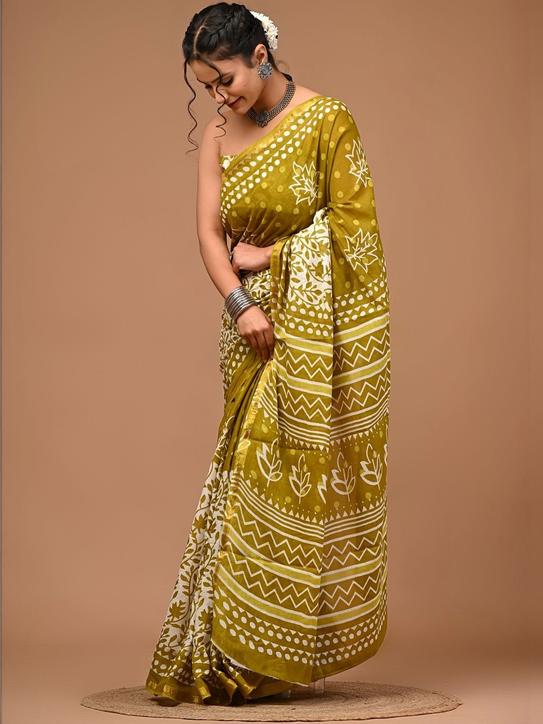 RAMNATHS Ethnic Motifs Pure Cotton Handloom Block Print Saree