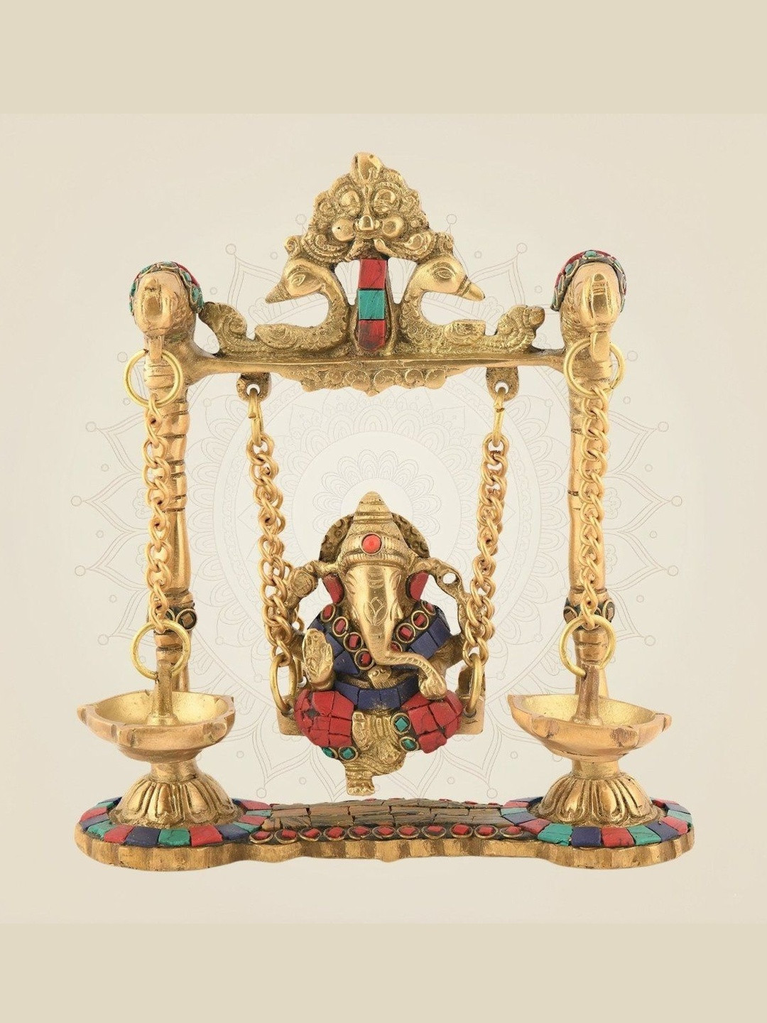 Luxeartisanship Ganesha Idol Multi Brass Antique Finish Handcrafted Showpieces 8.75 Inch