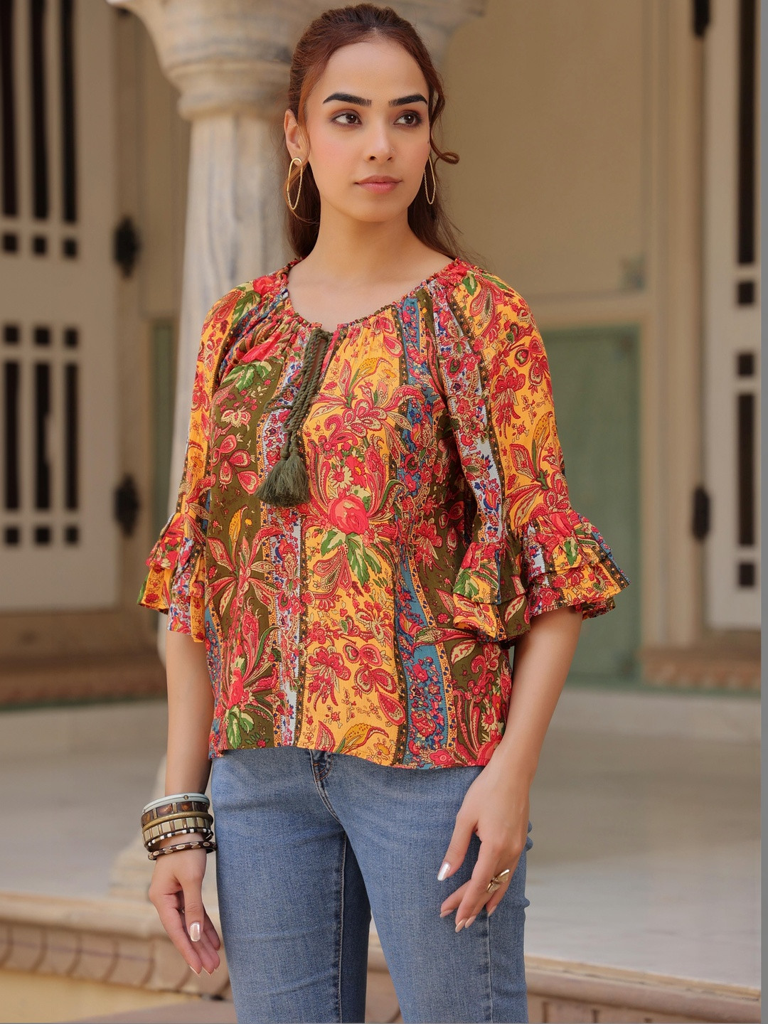 Rain & Rainbow Print Cotton Top