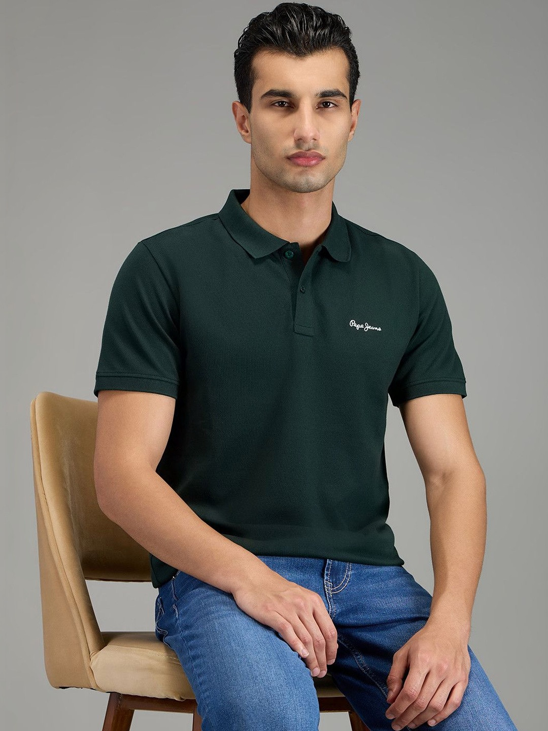 Pepe Jeans Men Brand Logo Polo Collar T-shirt