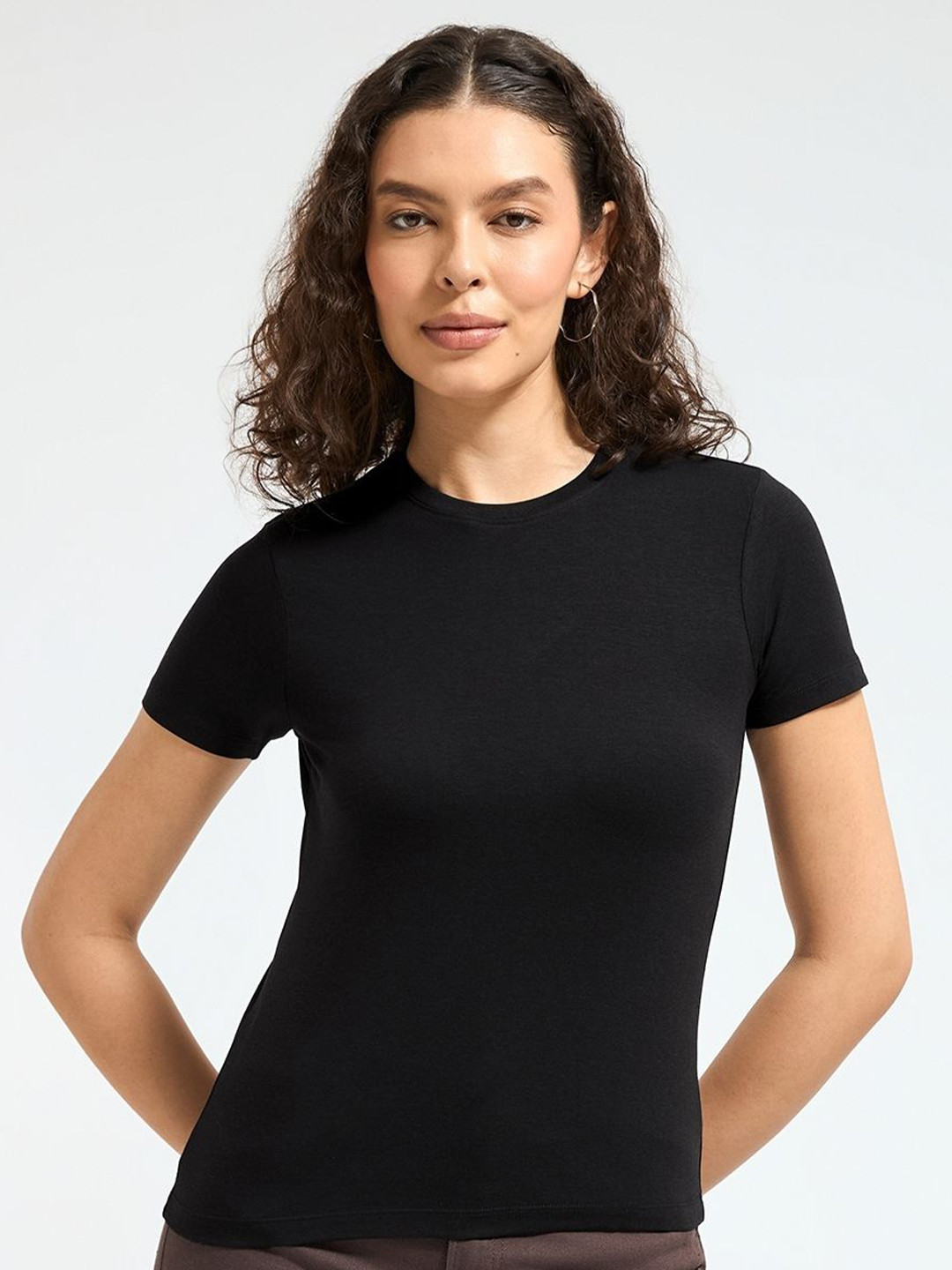 Wellbi Women Bamboo-Cotton  3X Softer 4Way Stretch Comfort Fit Round Neck T-Shirt