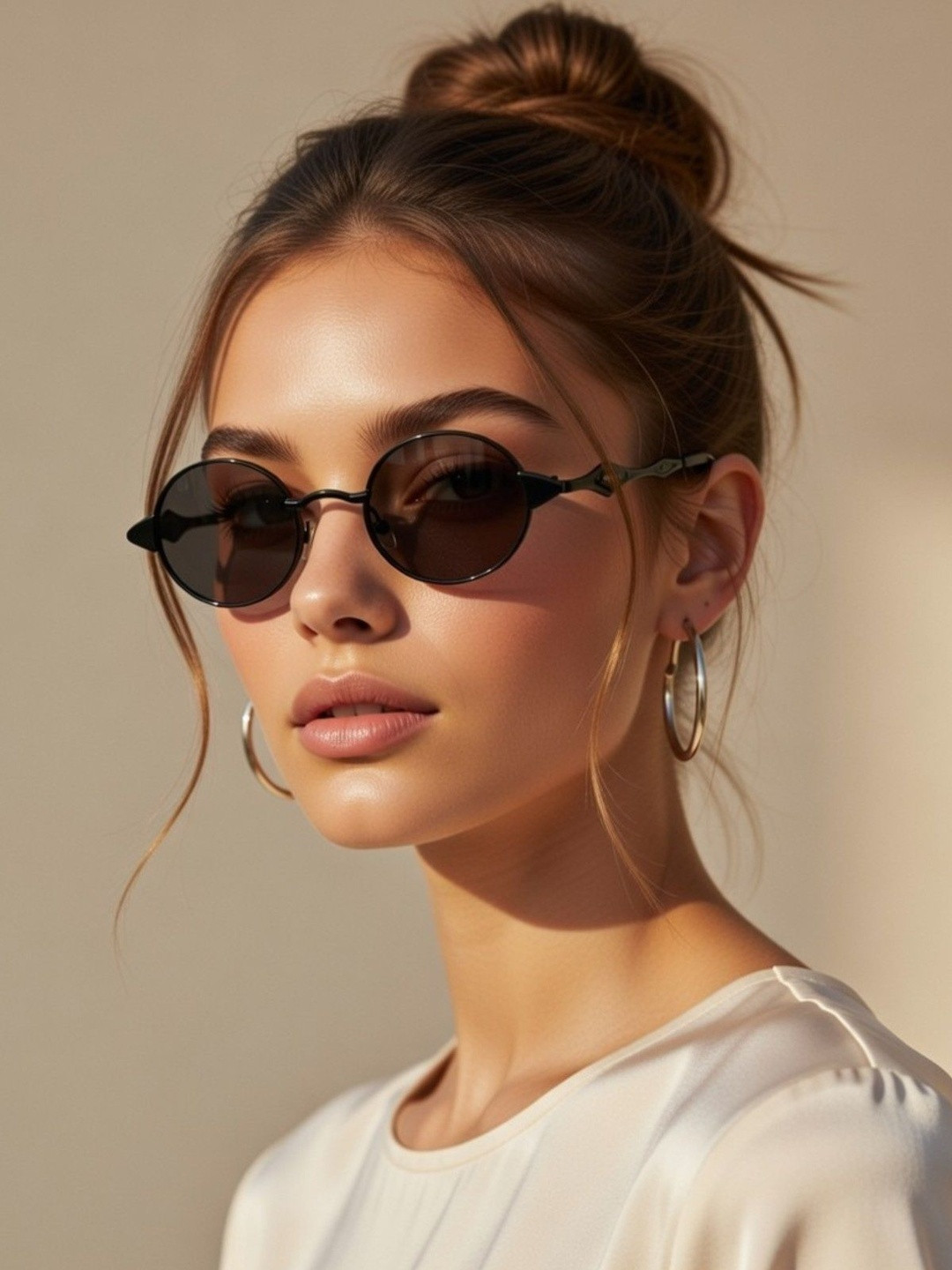 GYNK Unisex Black Lens & Black Round Sunglasses with