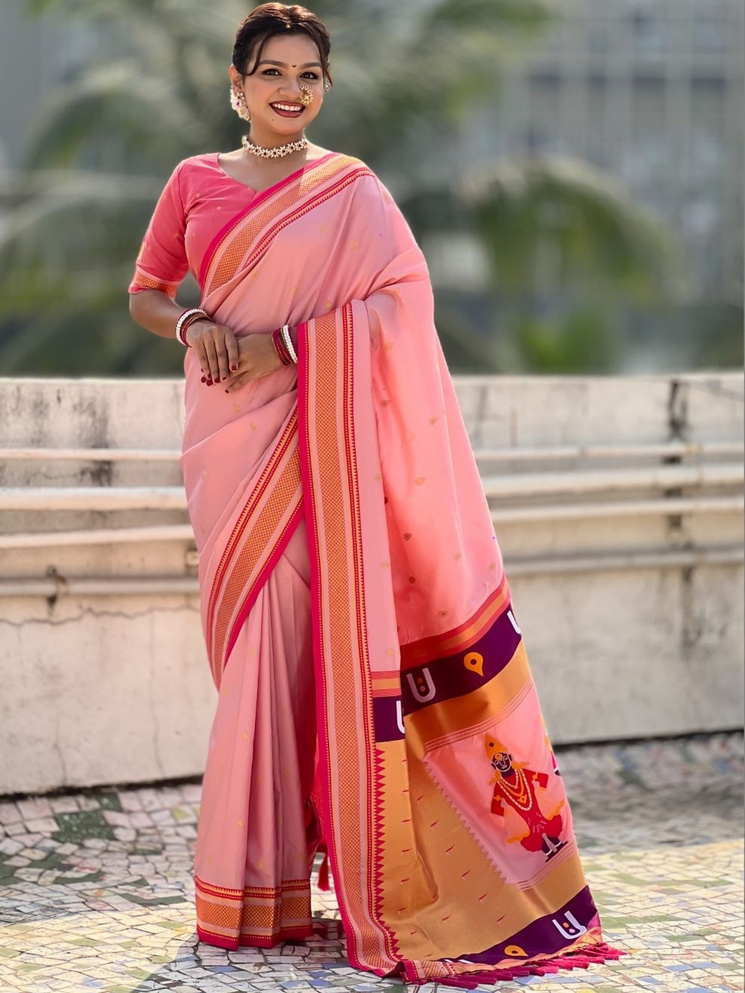 ELITE WEAVES Woven Design Zari Art Silk Paithani Saree