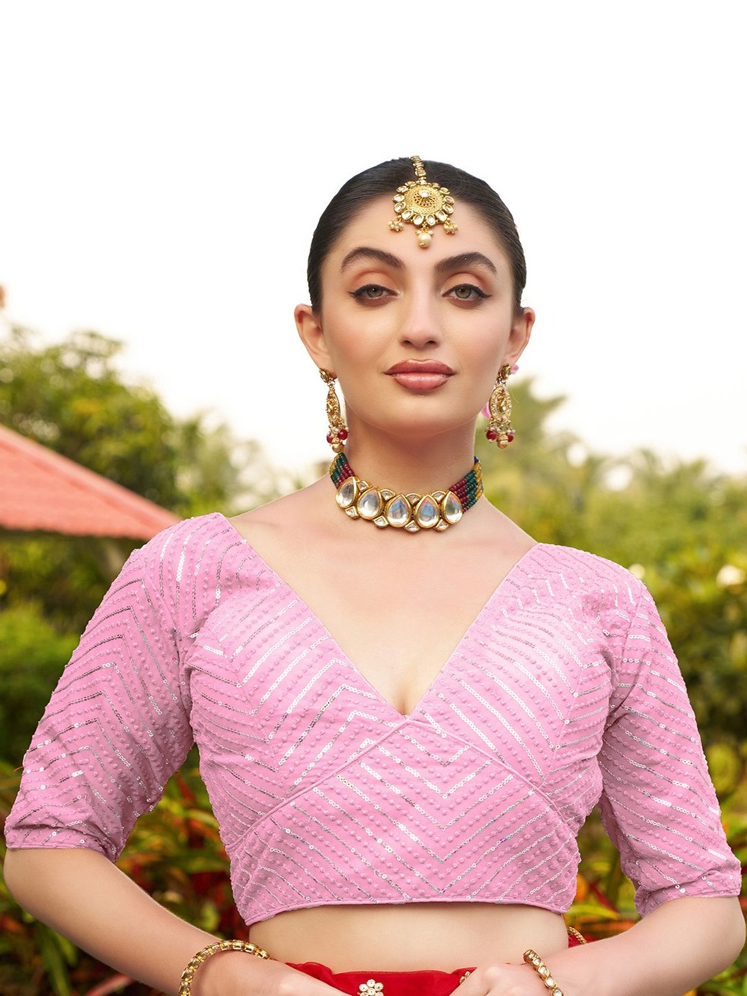 HERE&NOW Embellished Sequinned Saree Blouse
