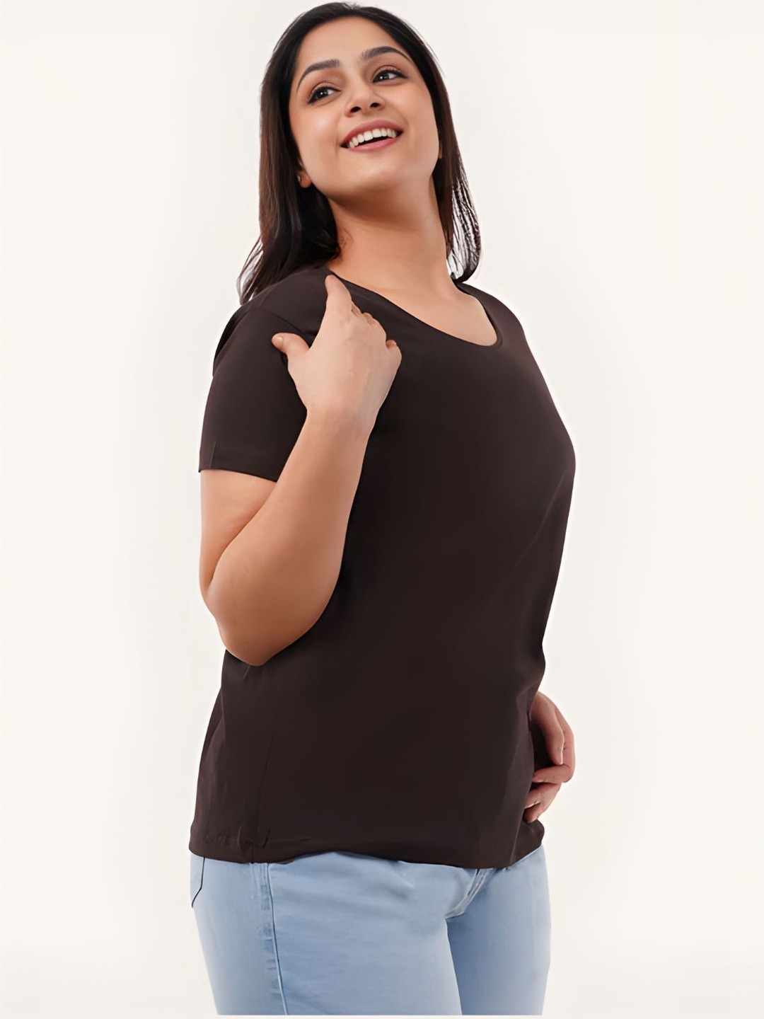 GlamZei Solid Cotton Round Neck Relaxed Fit Casual T-Shirt