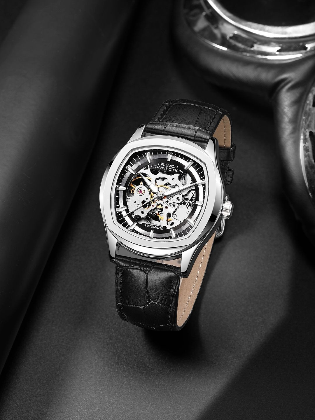 French Connection Men Dial & Leather Analogue Automatic Motion Powered Watch FCA25SBL