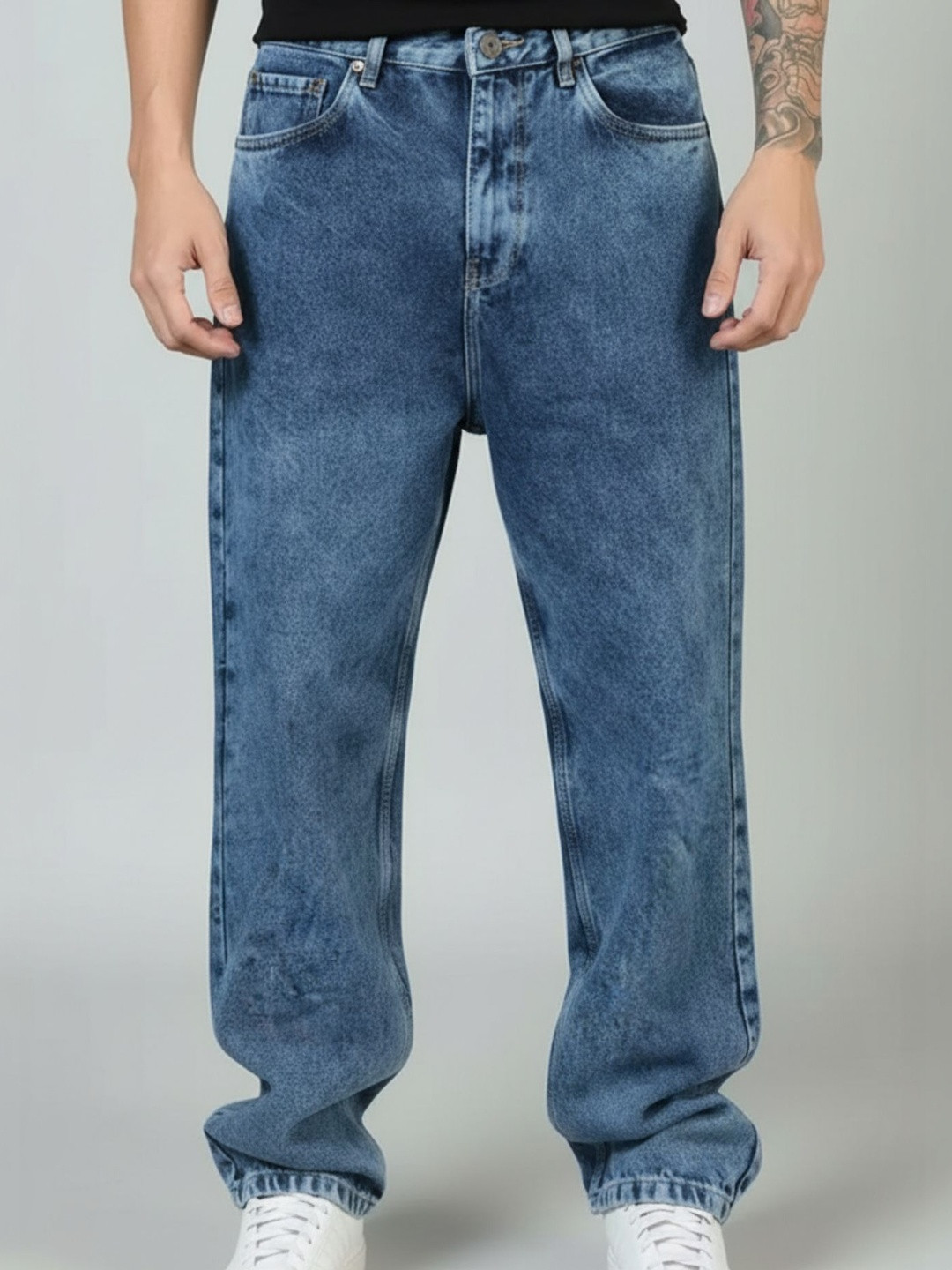 BREXX Men Comfort Wide Leg Mid-Rise Light Fade Stretchable Jeans