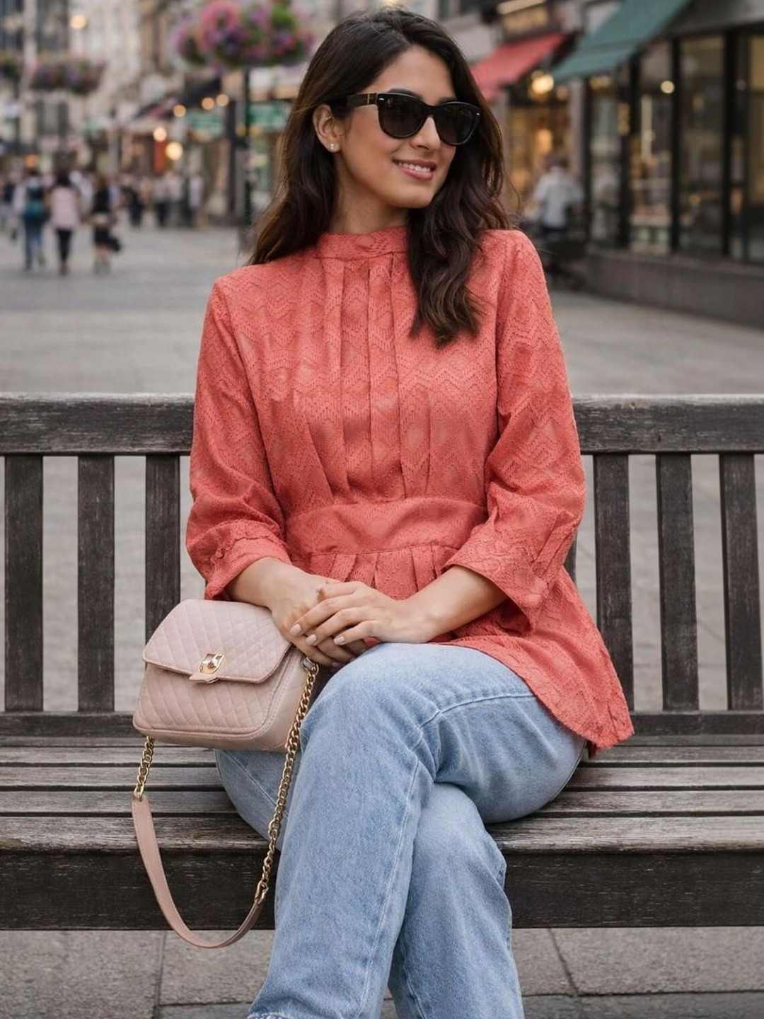 ZHOF Mandarin Collar Chiffon Top