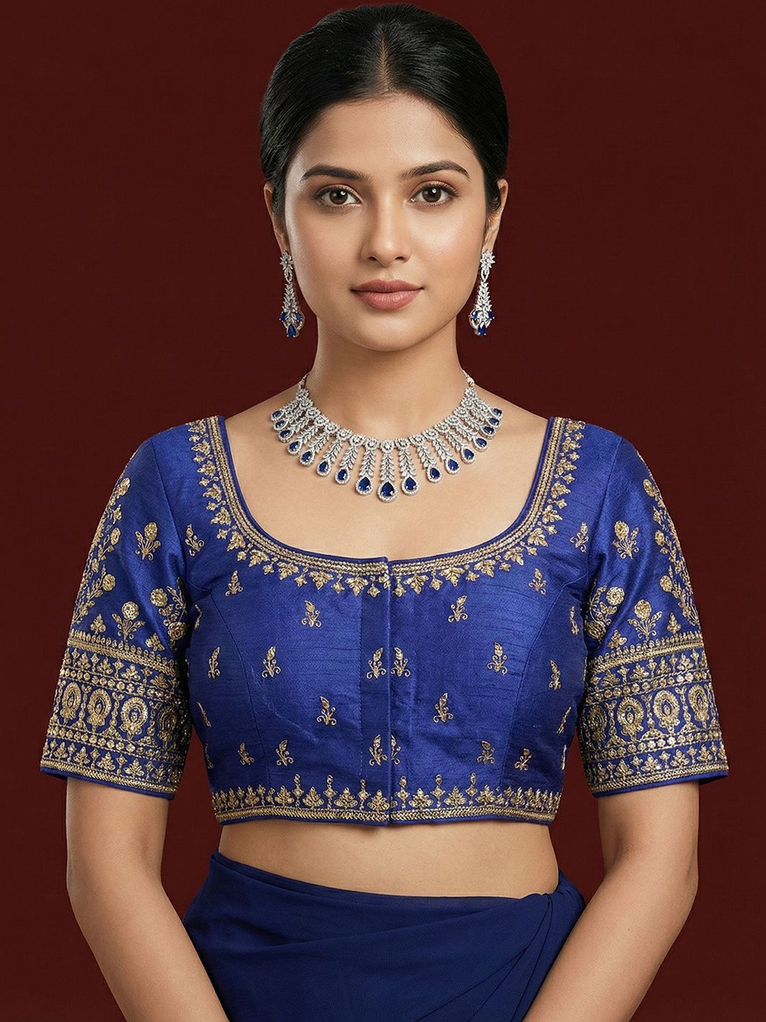 Niraha Brocade Blend Embroidered Thread Work Saree Blouse